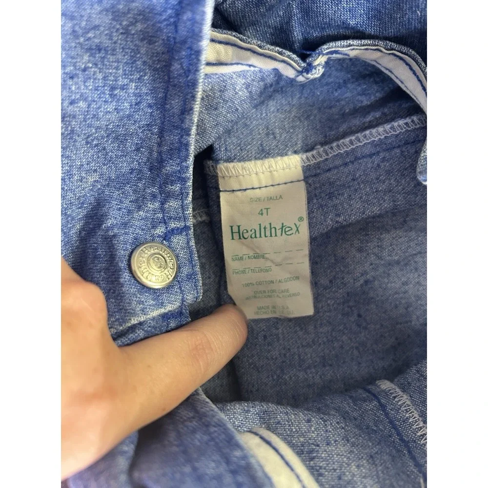 Vintage 90s Healthtex Denim Romper Jumpsuit 4T Snap Leg Made USA Toddler